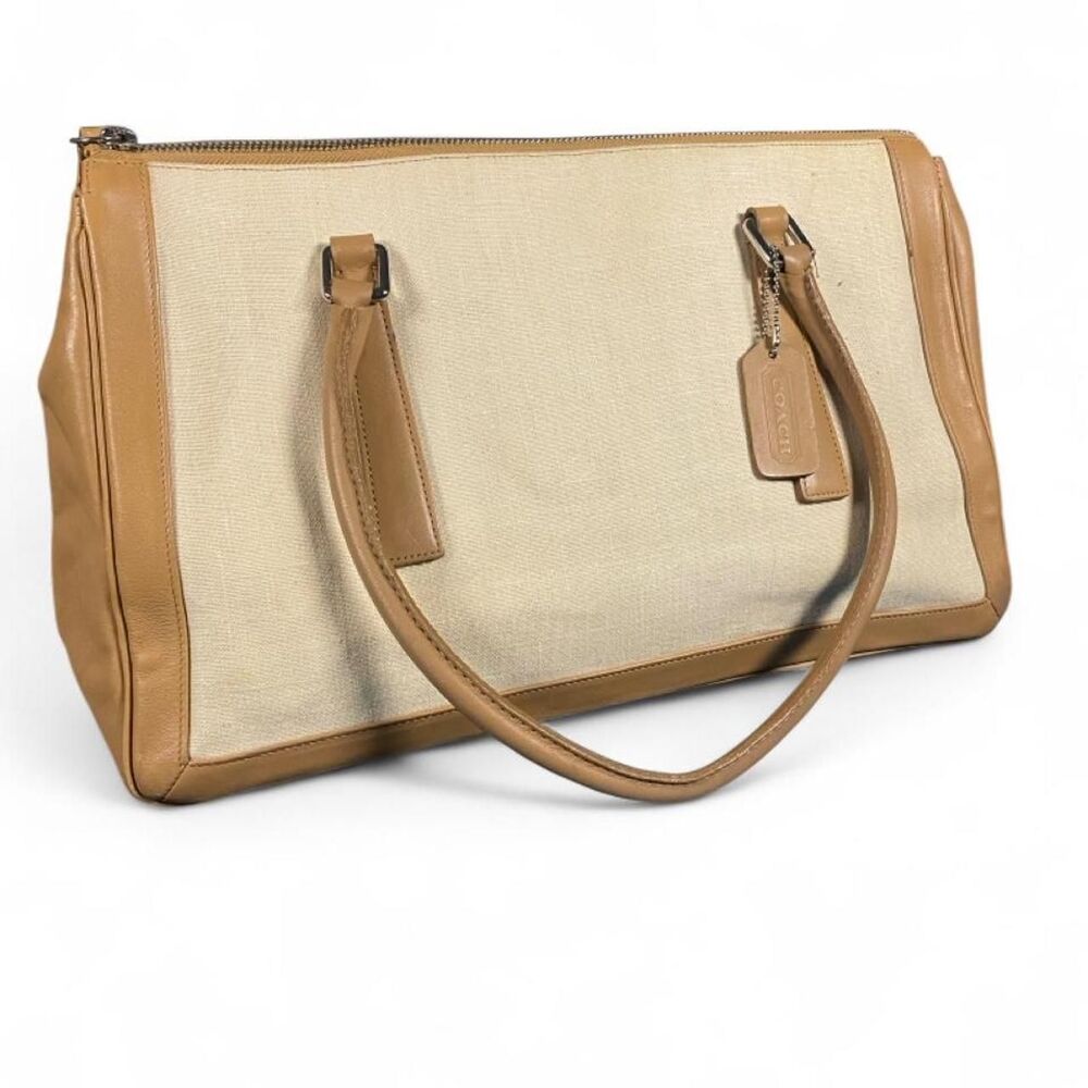 Vintage Y25 Coach Bonnies Legacy Linen Canvas Satchel Bag Camel 9435